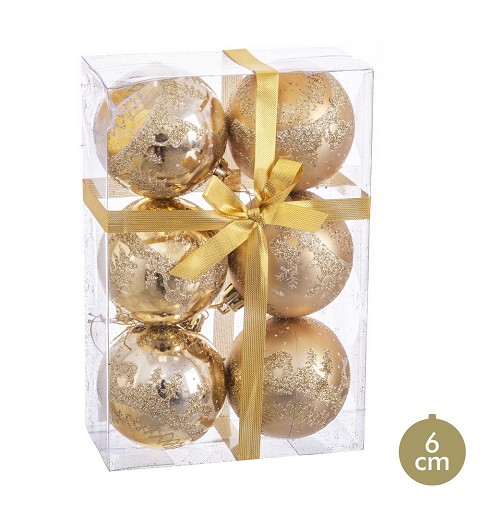 6 Bolas Ciervo Navidad Oro