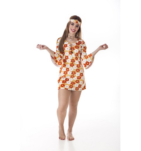 Disfraz de Hippie Vestido Flores Adulto