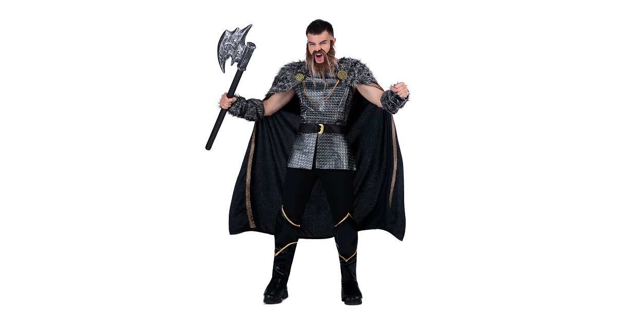 Disfraz De Guerrero Vikingo Para Hombre Adulto – Talla L/XL, Incluye Túnica, Casco, Capa Y Calentadores De Piel Sintética