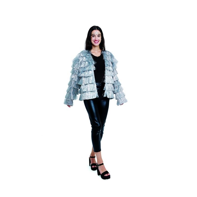 Chaqueta de Flecos Plata Adulto