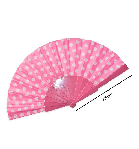 Abanico Rosa Lunares Blancos