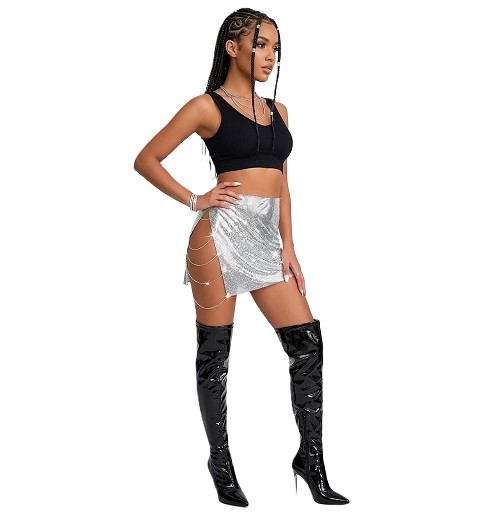 Falda Malla Metálica Plata...