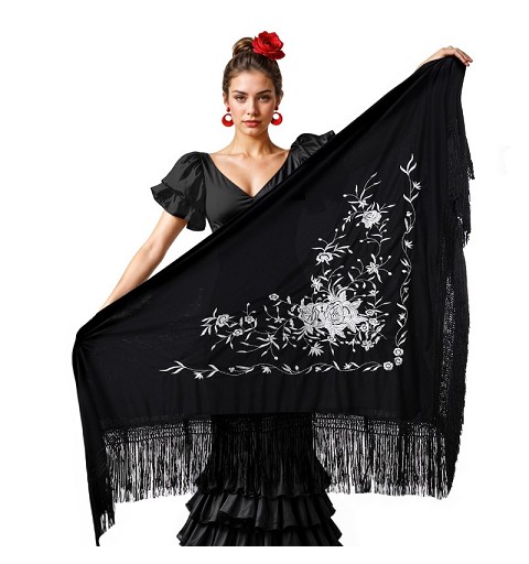 Mantón Negro Bordado Flores...