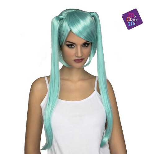 Peluca Larga Azul Manga
