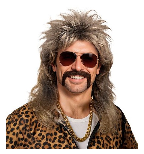 Peluca con Bigote Mullet Rubia