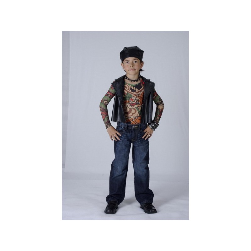Disfraz de Rockero con Chaleco y Tatuajes para Niño -
