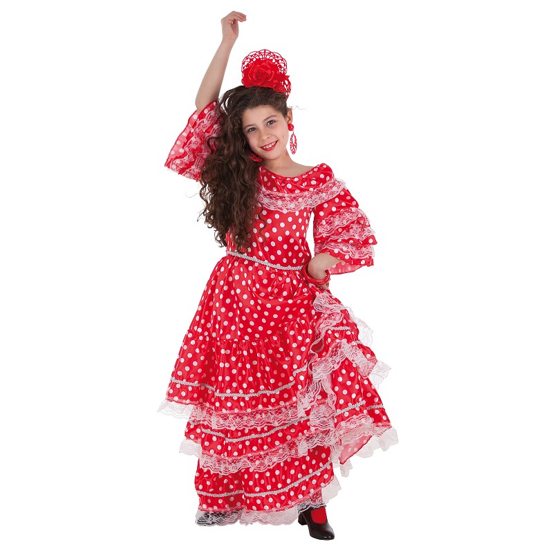 Disfraz de Sevillana Rojo a Lunares Blancos para Niña - MiDisfraz