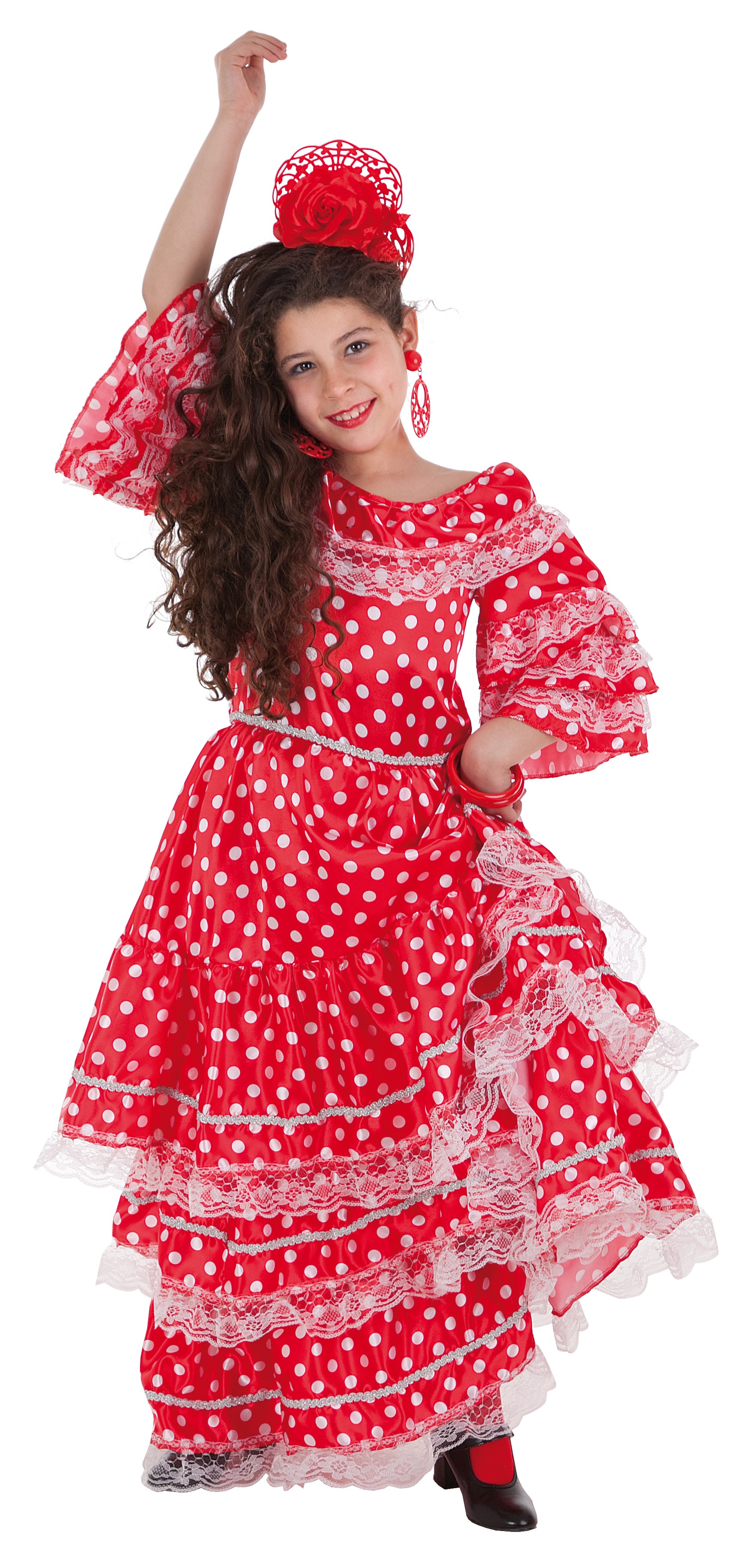 Traje Flamenco Niño Disfraz Sevillana Niña Rojo/ Negro Con