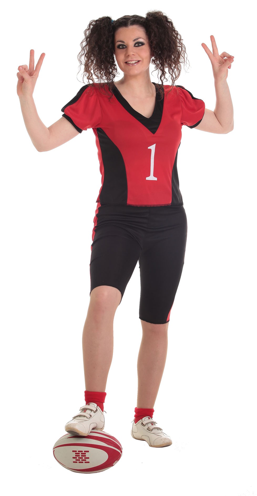 Espectador Excéntrico Intacto Disfraz de Jugadora de Rugby Negro y Rojo para Mujer - MiDisfraz
