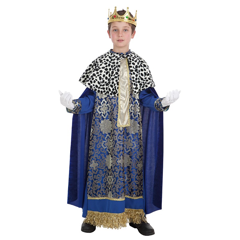 Año nuevo impermeable salto Disfraz de Rey Mago Melchor Azul con Corona para Niño - MiDisfraz