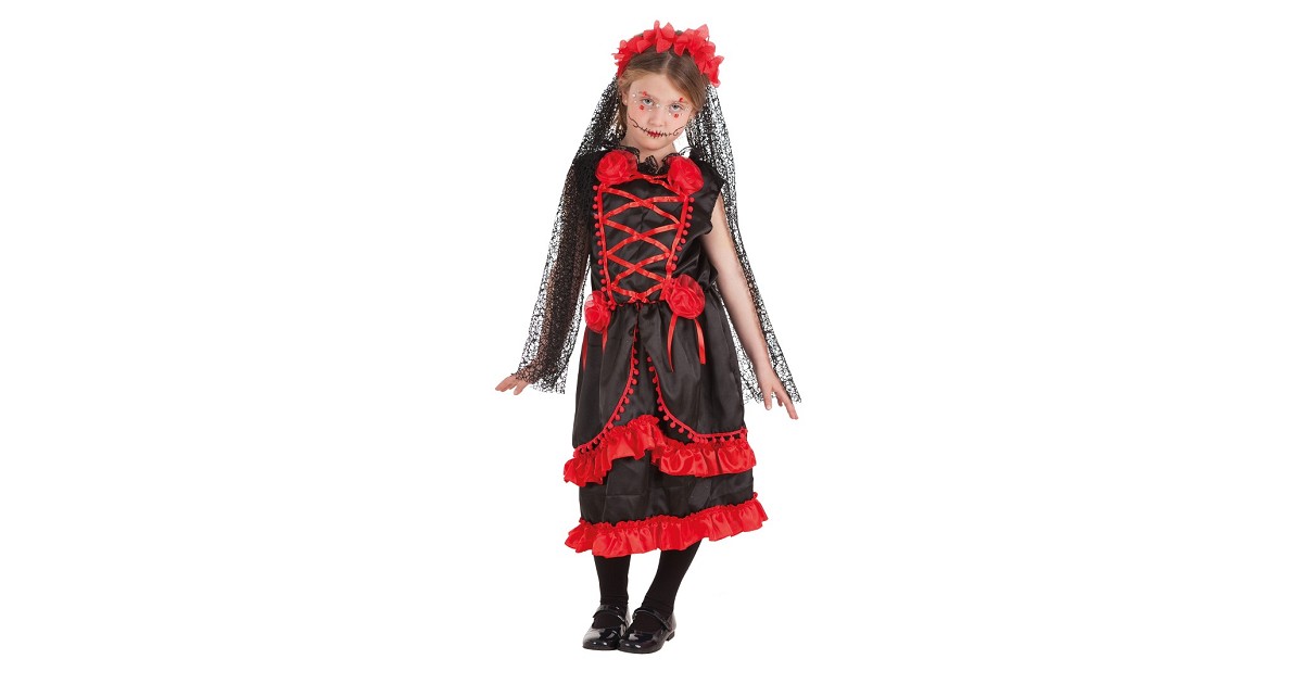 Discriminar hipocresía borracho Disfraz de Catrina Negro y Rojo con Diadema para Niña - MiDisfraz