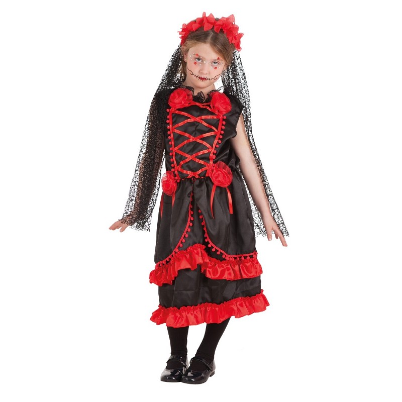 Dispuesto Derechos de autor Si Disfraz de Catrina Negro y Rojo con Diadema para Niña - MiDisfraz