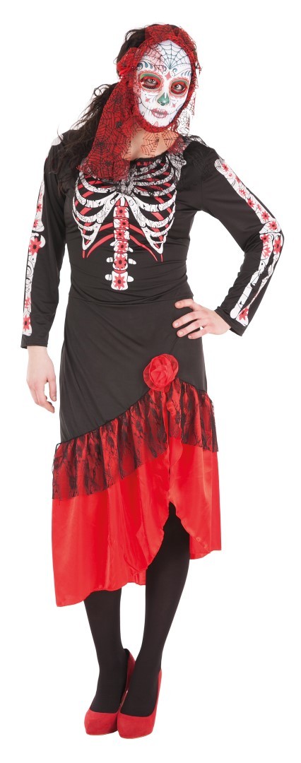 Disfraz de Catrina de Color Negro y Rojo para Mujer - MiDisfraz