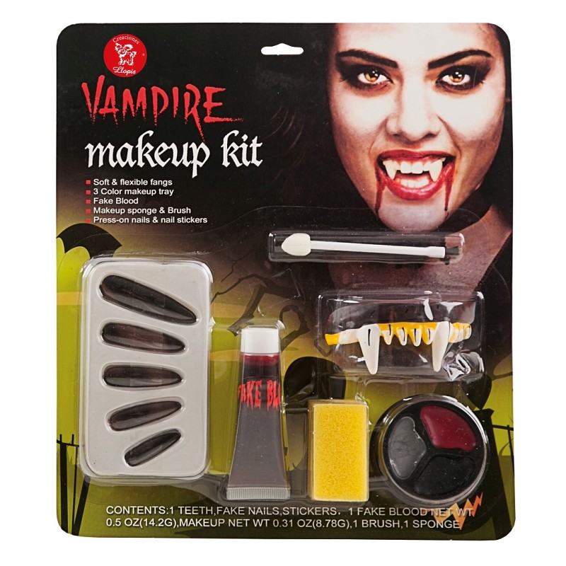Set de Maquillaje de Vampira con Colmillos y Uñas - MiDisfraz