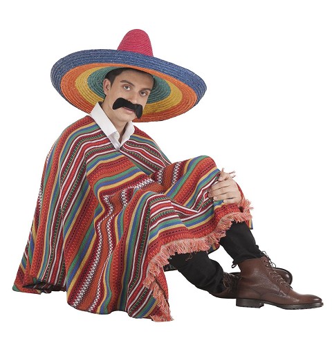 Disfraz de Mexicano con Poncho y Bigote para Adulto - MiDisfraz