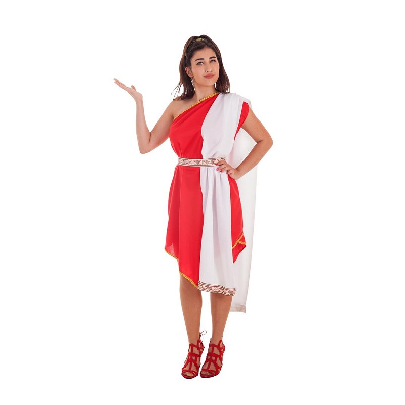 Disfraz de Romana con Túnica Roja y Toga Mujer - MiDisfraz