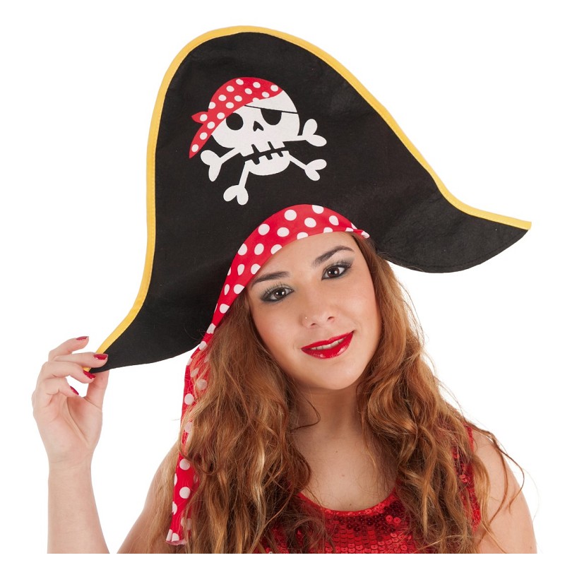 Encogimiento vistazo Resentimiento Sombrero Negro de Pirata con Pañuelo Rojo para Adulto - MiDisfraz