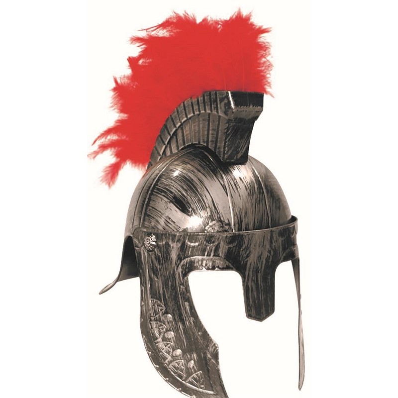 Casco Plateado de Centurión Romano con Plumas Rojas - MiDisfraz