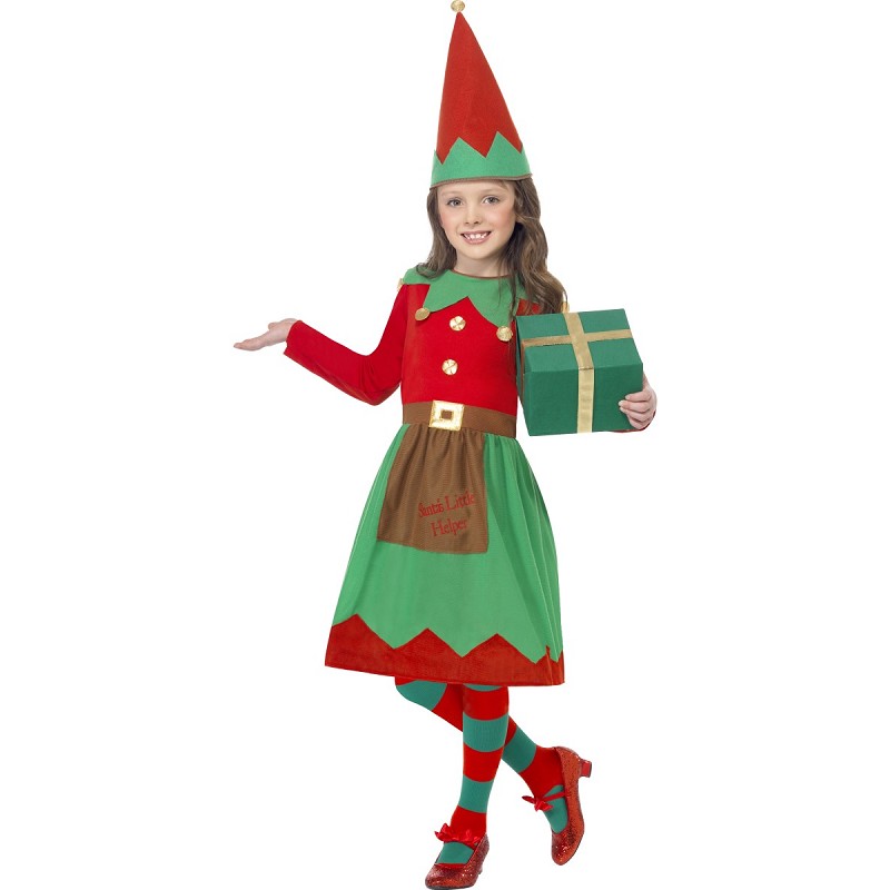 Disfraz Rojo y Verde de Elfa para Niña de 4 a 12 años - MiDisfraz