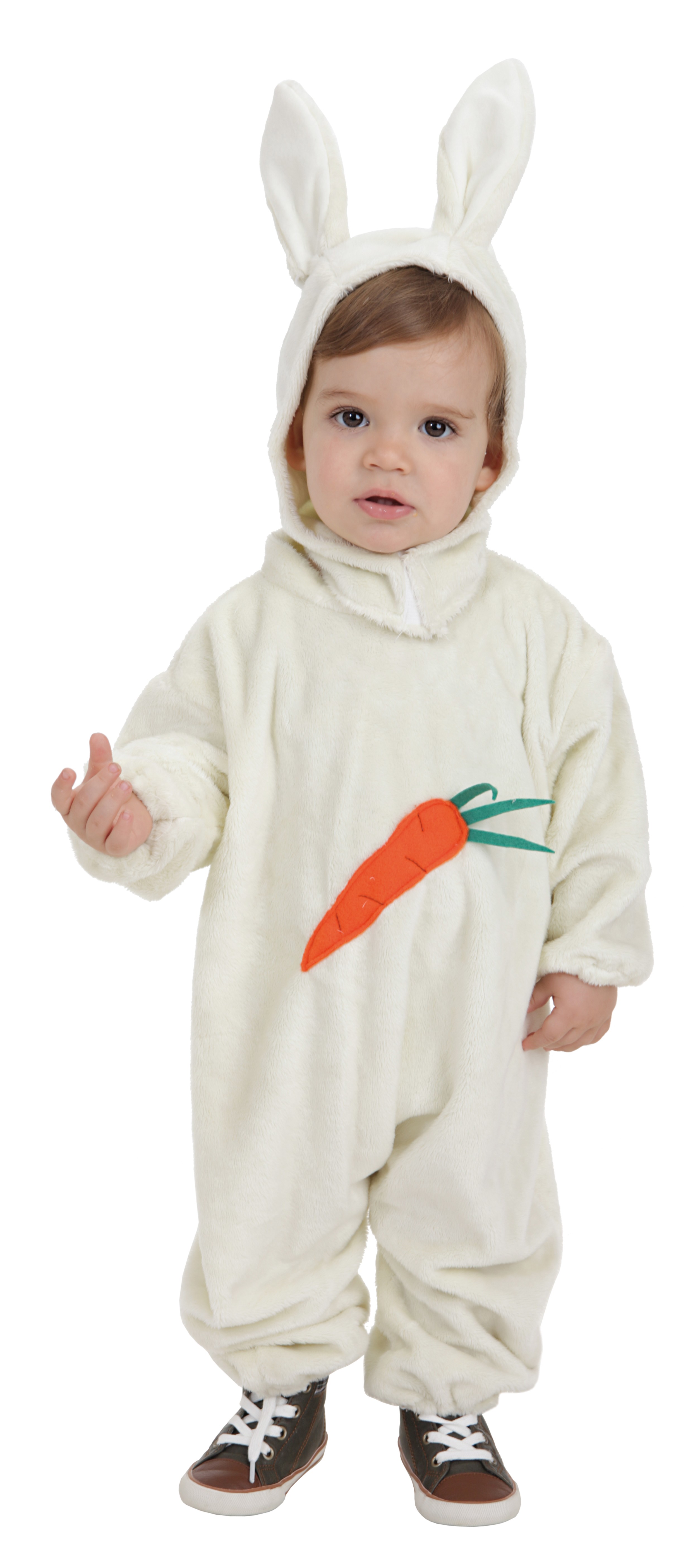 Disparo Anterior porcelana Disfraz de Conejito Blanco con Zanahoria para Bebé - MiDisfraz