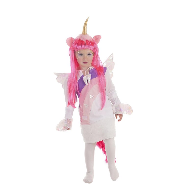 Disfraz de Unicornio con Peluca Rosa y Alas para Niña - MiDisfraz