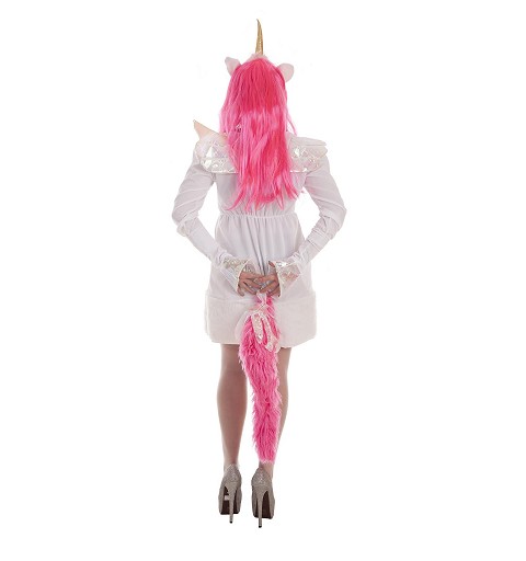 Disfraz de Unicornio con Peluca Rosa y Alas para Niña - MiDisfraz