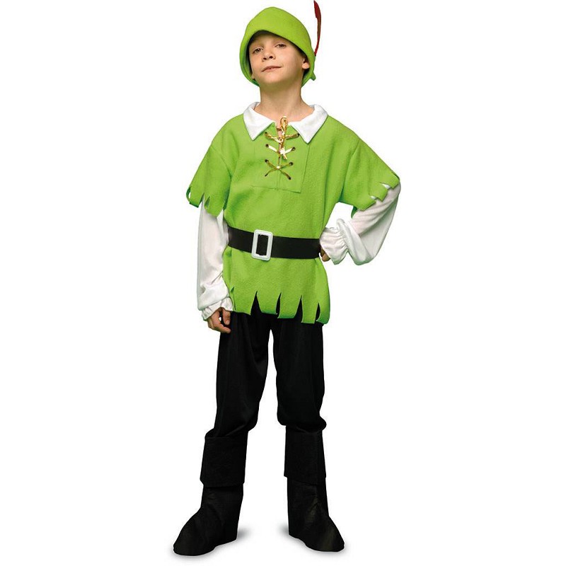 Bronceado oscuro Correspondencia Disfraz Verde de Robin Hood con Sombrero para Niño - MiDisfraz
