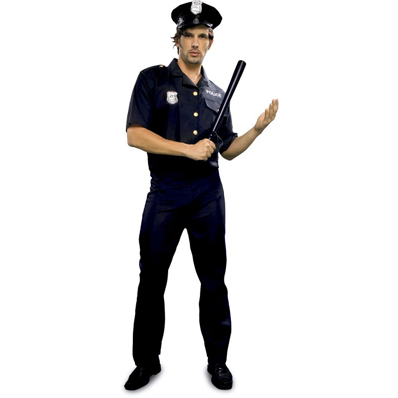 Disfraz Negro de Policía con Sombrero para Adulto MiDisfraz