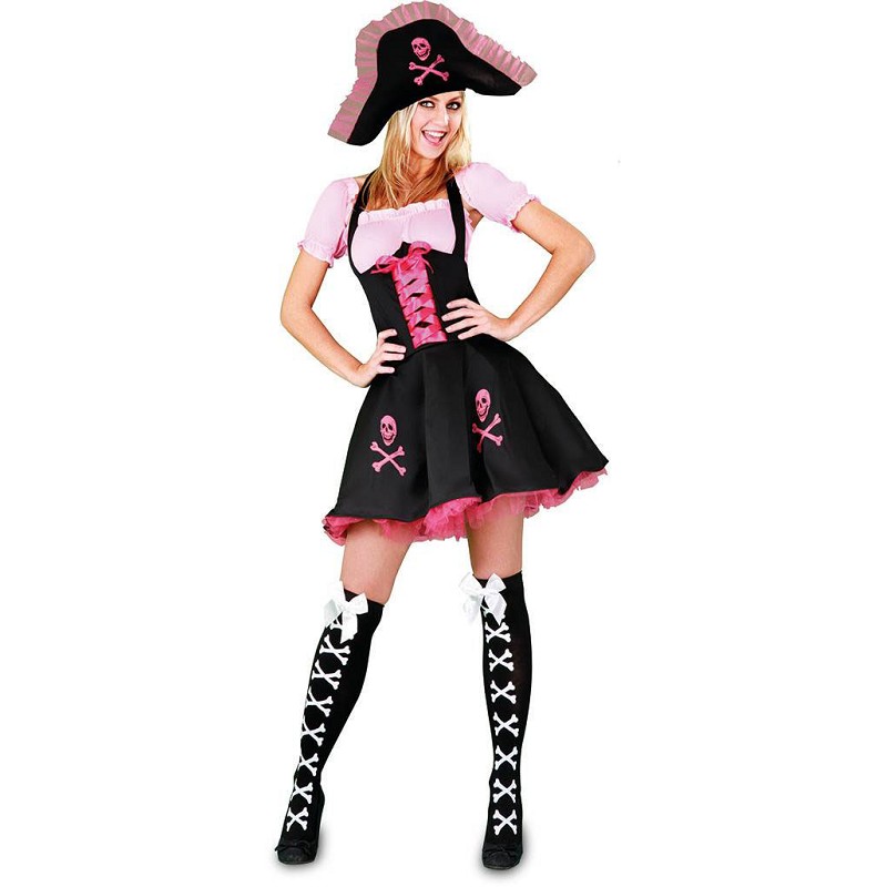 Disfraz Rosa De Pirata Divertida Con Gorro Para Mujer Midisfraz