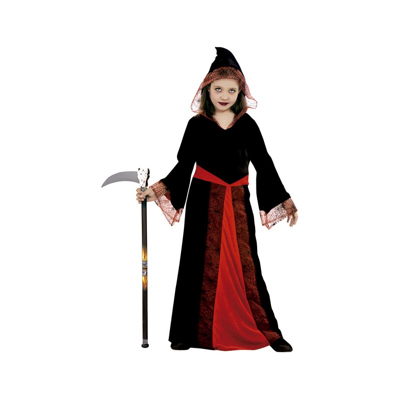 Disfraz Dama Araña con Túnica Negra y Roja para Niña MiDisfraz