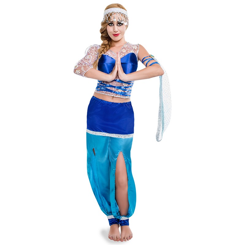 Acción de gracias A fondo fácilmente Disfraz de Bailarina Árabe Azul con Paño para Mujer - MiDisfraz