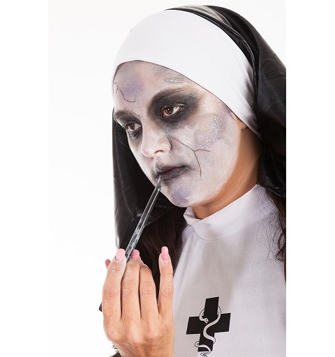 Disfraz de Monja Zombie con Maquillaje Blanco y Negro - MiDisfraz