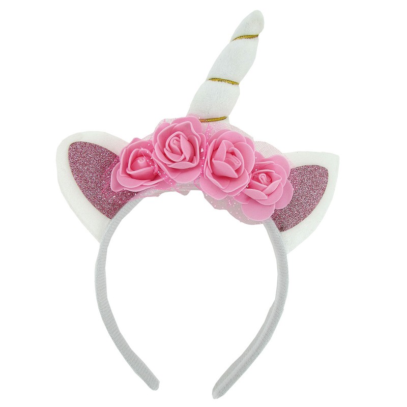 Diadema De Unicornio Con Flores Y Cuerno Brillante – Orejas De Gato, Talla Única, Para Niñas, Adultos Y Mujeres, Ideal Para Fiestas Y Disfraces