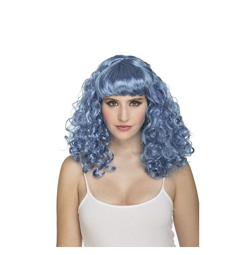 Peluca Rizada Azul Con Flequil
