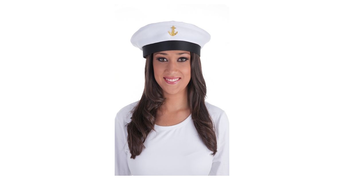 Gorra Blanca de Marinero con Visera y Ancla Dorada -