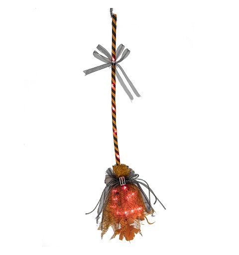 Escoba Bruja Naranja Con Luz