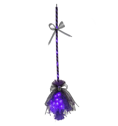 Escoba Bruja Morada Con Luz